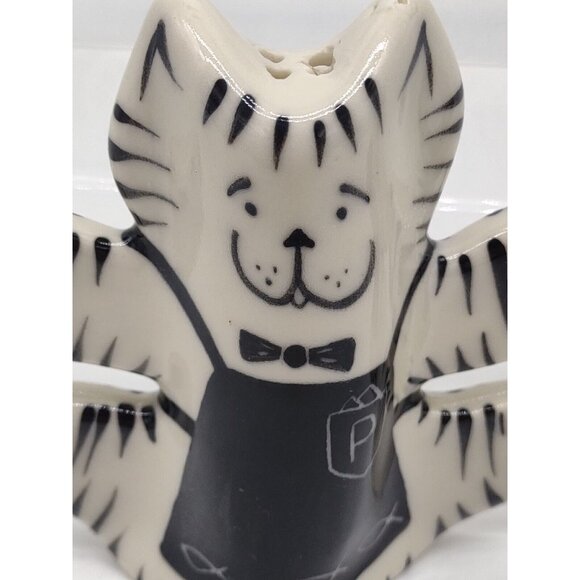 Hand Painted Pottery Cat Salt And Pepper Shakers Dorothy Steele Black & White - Picture 5 of 12